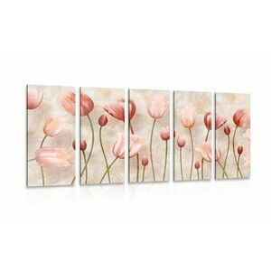 5-częściowy obraz stare różowe tulipany obraz