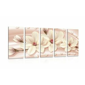 5-częściowy obraz luksusowa magnolia z perłami obraz