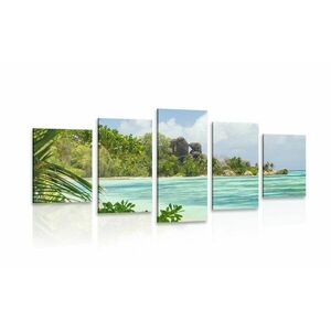 5-częściowy obraz piękna plaża na wyspie La Digue obraz