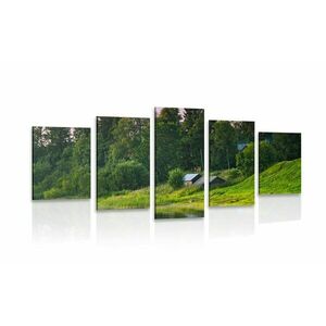 5-częściowy obraz bajkowe domy nad rzeką obraz