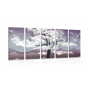 5-częściowy obraz drzewo pokryte chmurami obraz