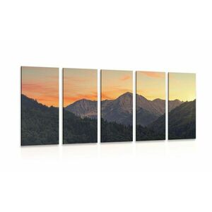 5-częściowy obraz zachód słońca w górach obraz