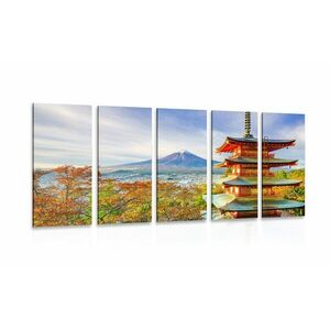 5-częściowy obraz widok na Pagodę Chureito i górę Fuji obraz