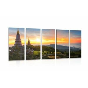 5-częściowy obraz poranny wschód słońca nad Tajlandią obraz