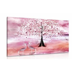 Obraz czaple pod magicznym drzewem w kolorze różowym obraz