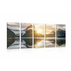 5-częściowy obraz piękny wschód słońca na Nowej Zelandii obraz