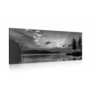 Obraz odbicie górskiego jeziora w wersji czarno-białej obraz