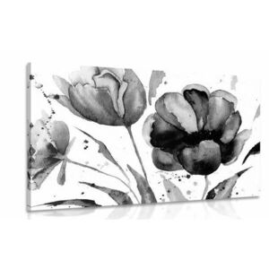 Obraz piękne czarno-białe tulipany w ciekawym wzorze obraz