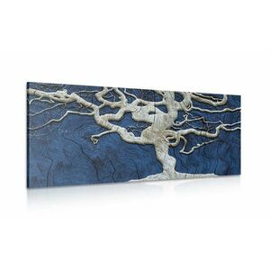 Obraz abstrakcyjnego drzewa na drewnie z niebieskim kontrastem obraz