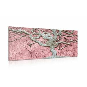 Obraz abstrakcyjnego drzewa na drewnie z różowym kontrastem obraz