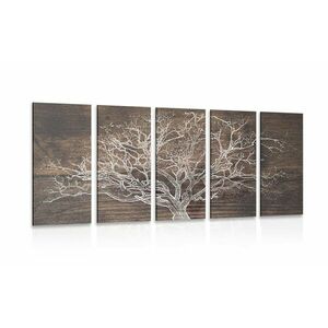 5-częściowy obraz korona drzewa na drewnianym tle obraz