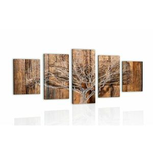 5-częściowy obraz drzewo z imitacją drewnianego tła obraz
