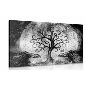 Obraz magiczne drzewo życia w wersji czarno-białej obraz