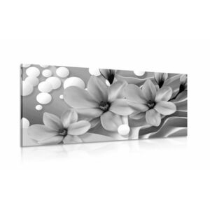 Obraz czarno-biała magnolia na abstrakcyjnym tle obraz