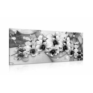 Obraz czarno-białe kwiaty na abstrakcyjnym tle obraz