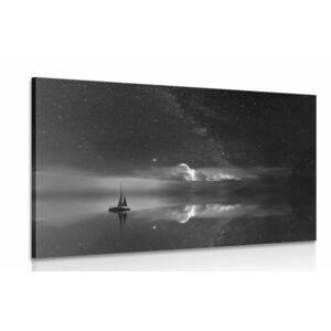 Obraz łódź na morzu w wersji czarno-białej obraz