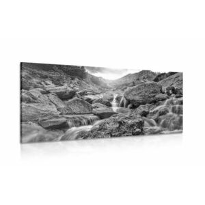 Obraz wodospady wysokogórskie w wersji czarno-białej obraz