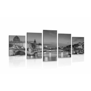 5-częściowy obraz olśniewająca panorama Paryża w wersji czarno-białej obraz