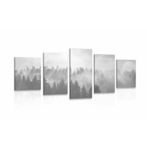 5-częściowy obraz mgła nad lasem w wersji czarno-białej obraz