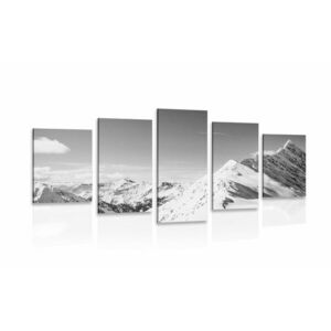 5-częściowy obraz ośnieżone góry w wersji czarno-białej obraz