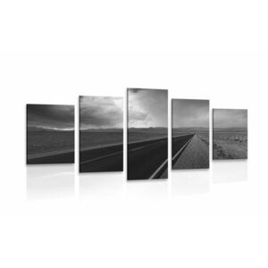 5-częściowy obraz droga na środku pustyni w wersji czarno-białej obraz