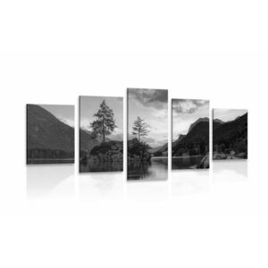 5-częściowy obraz czarny i biały krajobraz górski nad jeziorem obraz