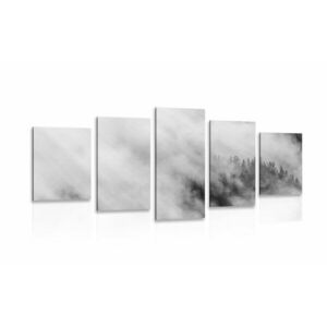 5-częściowy obraz czarno-biały mglisty las obraz
