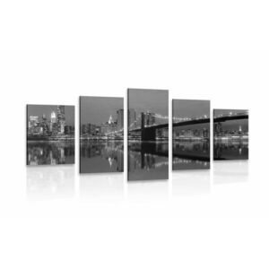 5-częściowy obraz odbicie Manhattanu w wodzie w wersji czarno-białej obraz