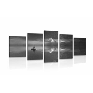 5-częściowy obraz łódź na morzu w wersji czarno-białej obraz