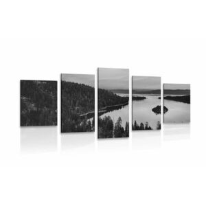 5-częściowy obraz jezioro o zachodzie słońca w wersji czarno-białej obraz