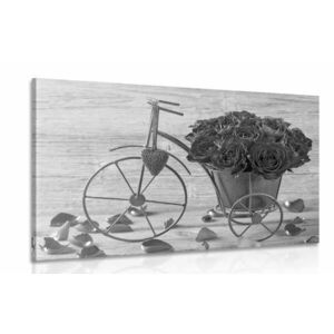 Obraz rower pełen róż w wersji czarno-białej obraz