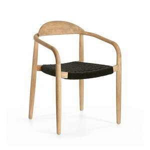 Drewniane krzesło z czarnym siedziskiem Kave Home Glynis obraz