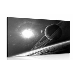 Obraz planeta w kosmosie w wersji czarno-białej obraz