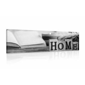 Obraz drewniane litery z napisem Home w kolorze czarnym i białym obraz
