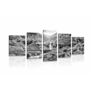5-częściowy obraz wodospady wysokogórskie w wersji czarno-białej obraz