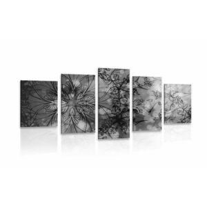 5-częściowy obraz kwiatowa Mandala w wersji czarno-białej obraz