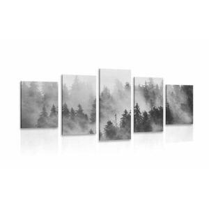 5-częściowy obraz góry we mgle w wersji czarno-białej obraz