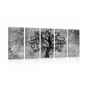 5-częściowy obraz drzewo życia w wersji czarno-białej obraz