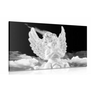 Obraz czarno-biały opiekuńczy anioł na niebie obraz