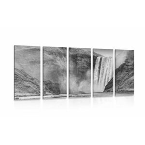 5-częściowy obraz ikoniczny wodospad Islandii w wersji czarno-białej obraz