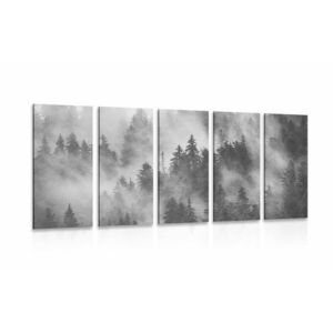 5-częściowy obraz góry we mgle w wersji czarno-białej obraz
