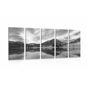 5-częściowy obraz jezioro pod wzgórzami w wersji czarno-białej obraz