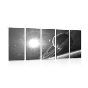 5-częściowy obraz planeta w kosmosie w wersji czarno-białej obraz