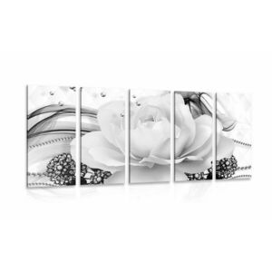 5-częściowy obraz luksusowa róża w wersji czarno-białej obraz