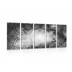 5-częściowy obraz Mandala z galaktyką w tle w wersji czarno-białej obraz