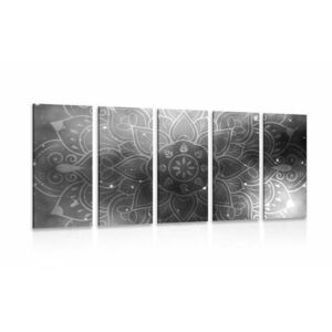 5-częściowy obraz Mandala z galaktycznym tłem w wersji czarno-białej obraz