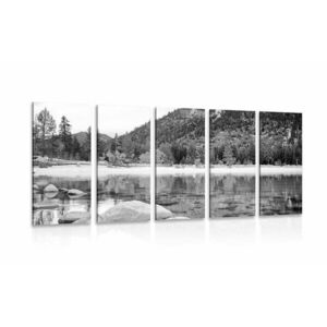 5-częściowy obraz jezioro w pięknej naturze w wersji czarno-białej obraz