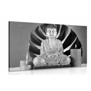 Obraz Budda z relaksującą martwą naturą w wersji czarno-białej obraz