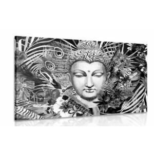 Obraz Budda na egzotycznym tle w wersji czarno-białej obraz