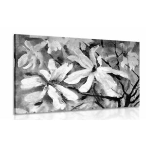 Obraz kwitnące akwarelowe drzewo w wersji czarno-białej obraz